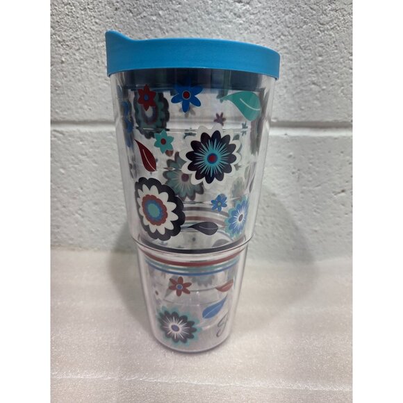 Tervis Tumbler 24oz Fiesta Flowers Floral Blue Red Blue Lid - Picture 3 of 6